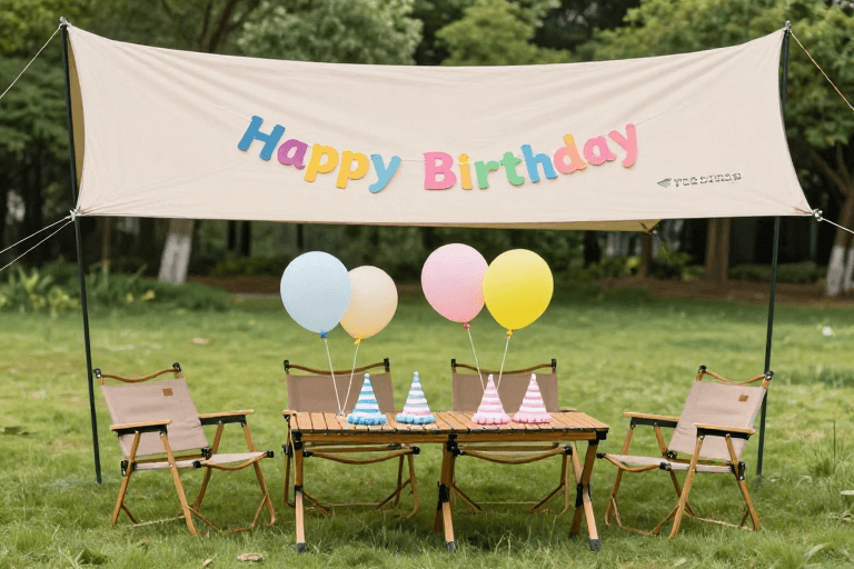 儿童生日素材：清新户外儿童生日派对现场
