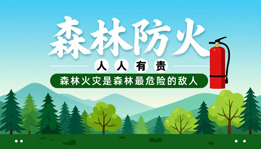 公益海报素材：森林防火警示海报：蓝绿渐变清新风格