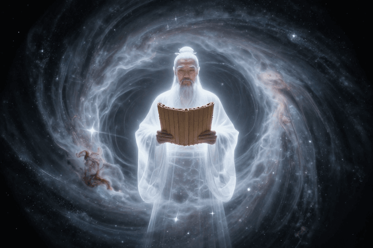 鱼眼构图素材：星空孔子：混沌宇宙中的神秘现身