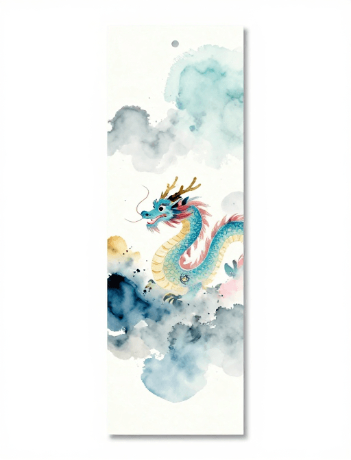 水墨晕染素材：水墨春韵：禅意中国龙书签设计
