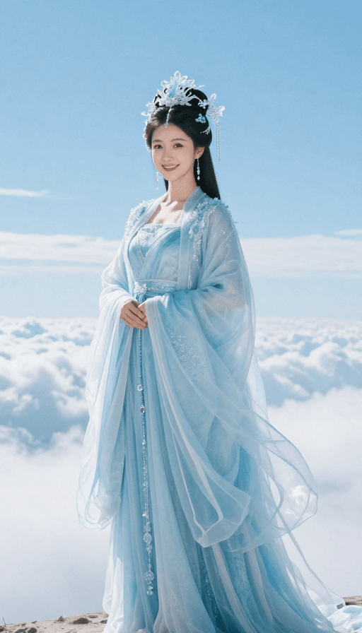 超真实摄影素材：冰蓝仙影：云端古风仙子超真实全身像