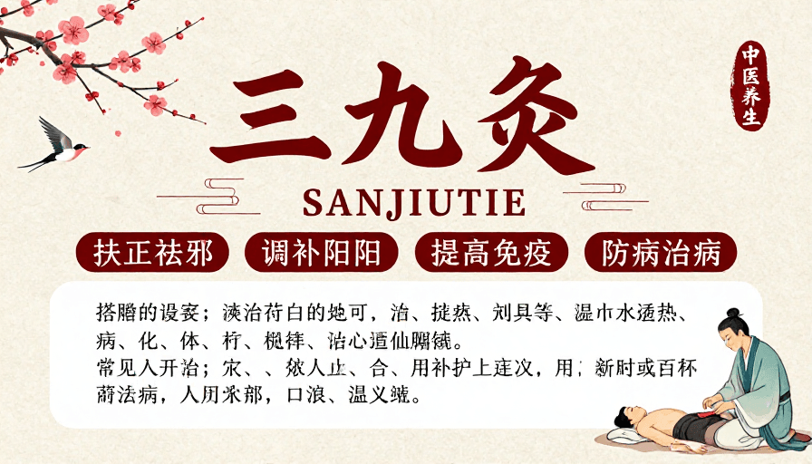 中医养生素材：传统中医养生海报：三九灸文化与健康理念