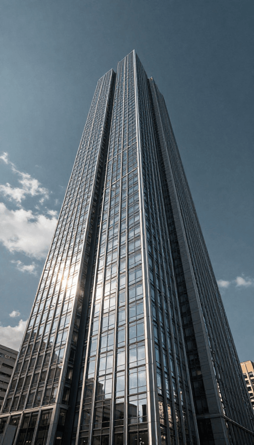 城市景观素材：现代摩天大楼的戏剧光影：低角度广角震撼呈现