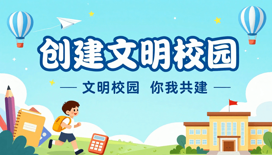 学校海报素材：清新校园文明宣传：扁平插画海报设计