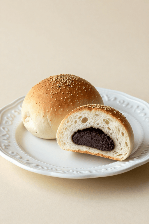 面包摄影素材：日式简约质感面包摄影：精致带馅食材艺术呈现