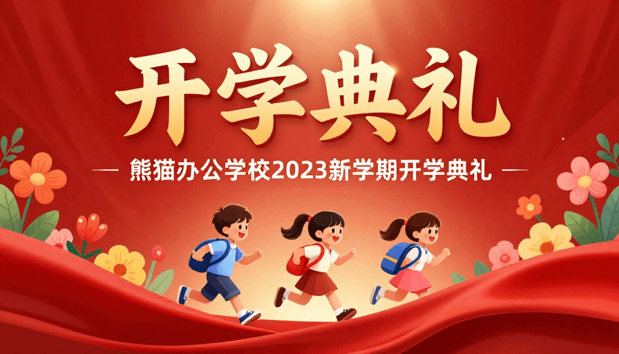 开学典礼素材：红金交织开学典礼：童趣活力校园盛会