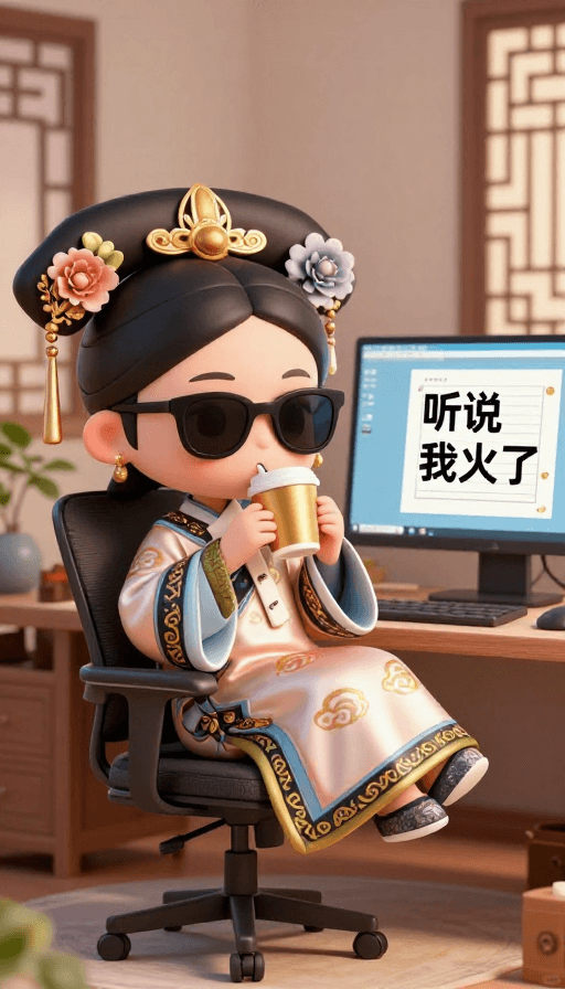 Q版卡通素材：新中式Q版古装少女慵懒办公时光