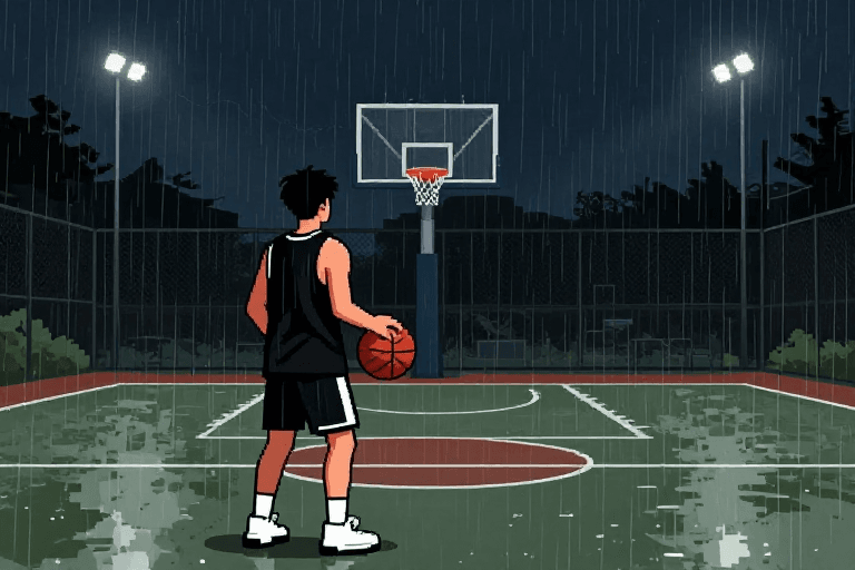 动态效果素材：雨夜篮球少年：孤独身影下的热血瞬间