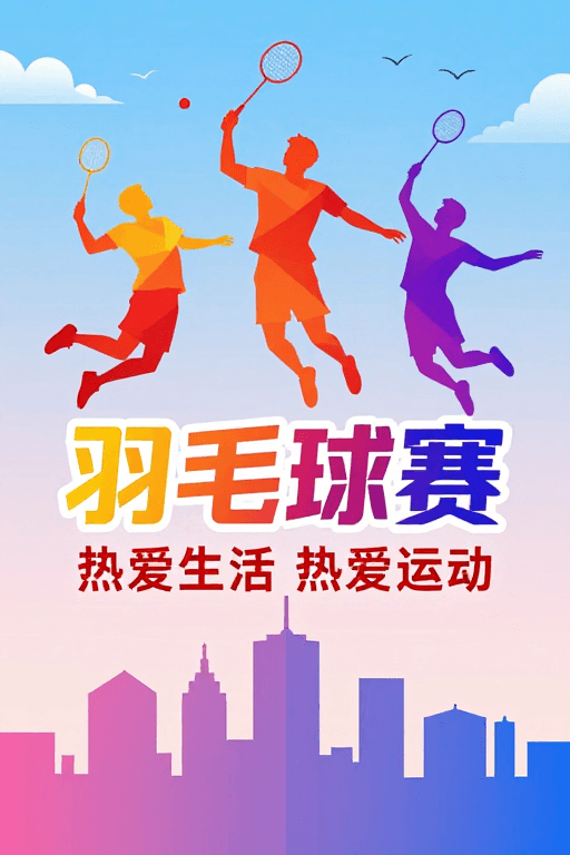 低多边形艺术素材：低多边形羽毛球赛：活力跃动