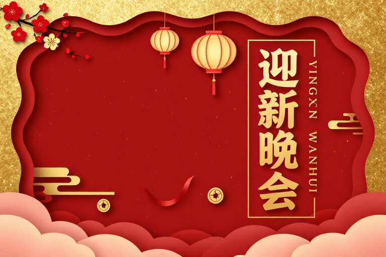 迎新晚会素材：红金中国风迎新晚会海报：传统剪纸与现代艺术融合