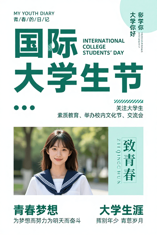 清新简约校园海报 国际大学生节青春活力展示