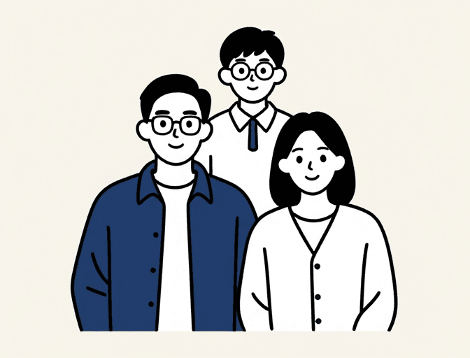 文化元素素材：黑白极简线条描绘中国传统三口之家