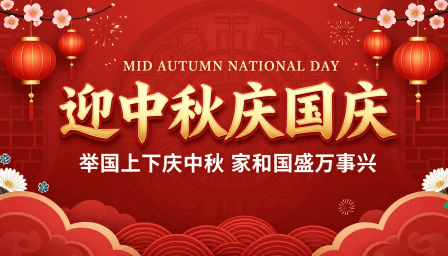 中国红素材：迎中秋庆国庆：浓烈红韵双节庆典海报
