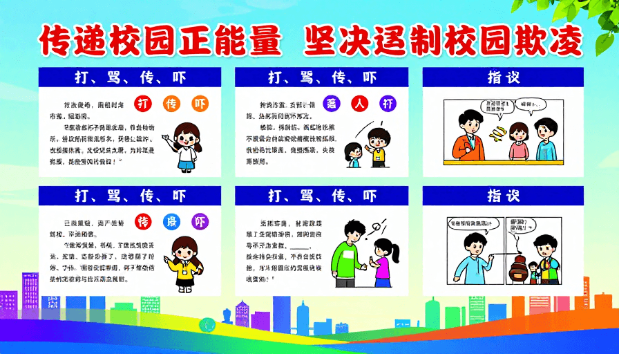 公益海报素材：校园正能量：遏制欺凌的公益四格海报设计