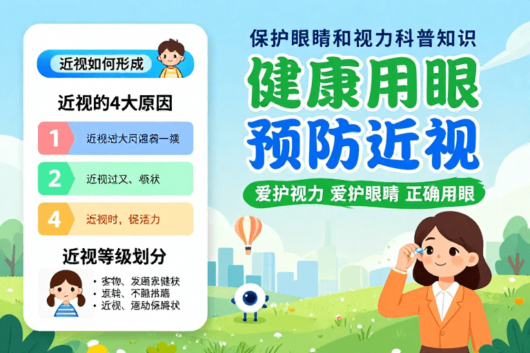 城市背景素材：清新护眼科普：健康用眼预防近视