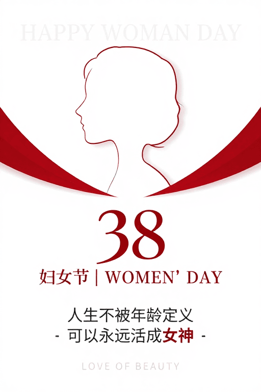 女性力量素材：简约红白女性节海报：绽放女神力量