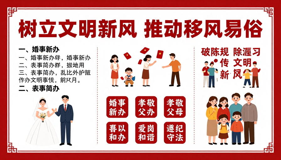 公益宣传素材：红色传统纹样公益海报：树立文明新风