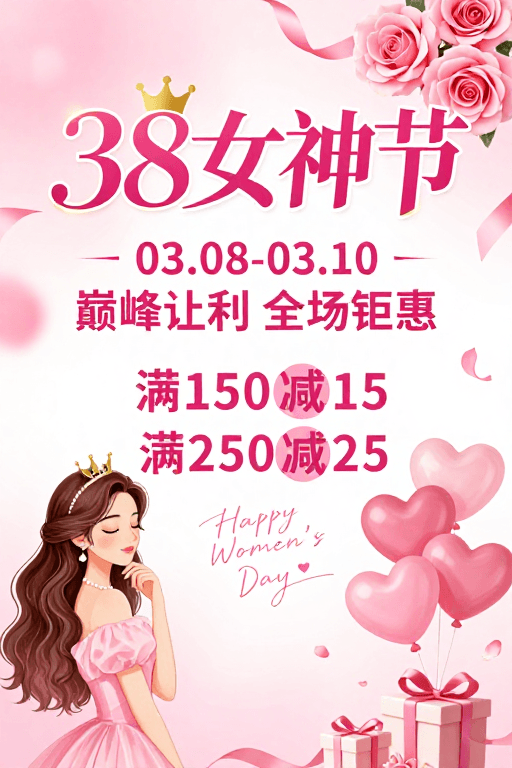 粉色浪漫素材：38女神节·粉嫩浪漫促销海报设计