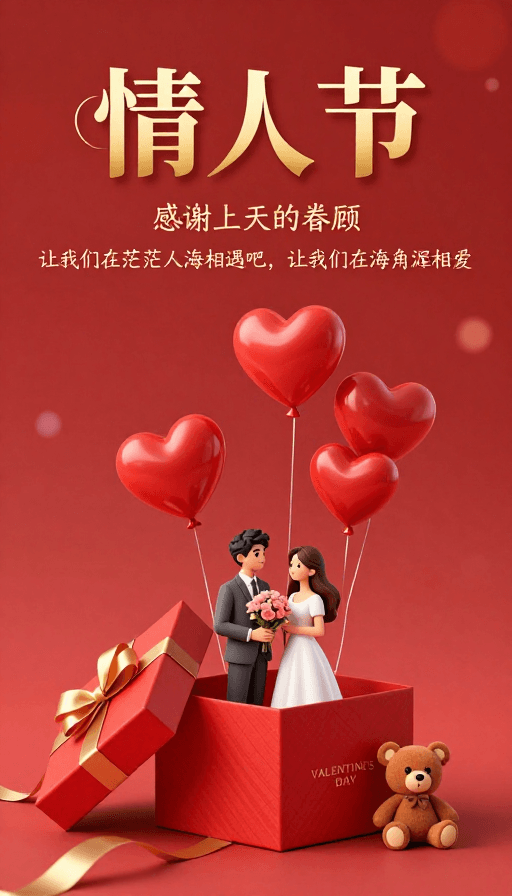 甜蜜氛围素材：浪漫情人节甜蜜相遇海报