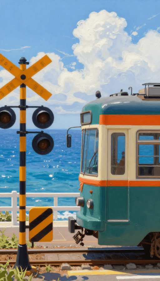 自然光影素材：蓝海电车：清新实拍海滨风光