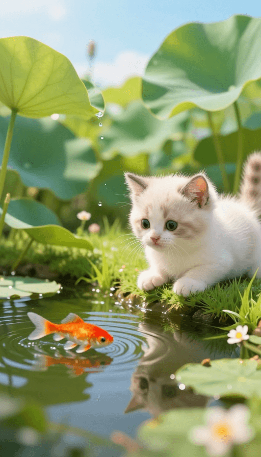 萌宠素材：池畔萌猫：治愈系夏日午后