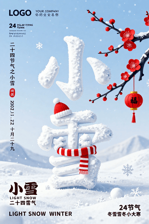 二十四节气素材：清新雅致小雪海报：传统与现代融合的中国节气设计