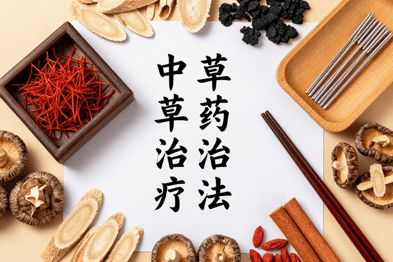 俯拍构图素材：中式中药静物展：传统治疗法与药材之美