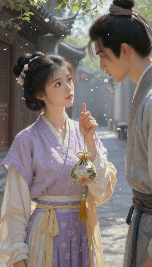 人物特写素材：古风情愫：少女赠香与少年的凝望