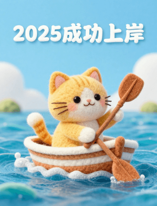 金渐层猫咪素材：金渐层划船：2025成功上岸的温馨愿望