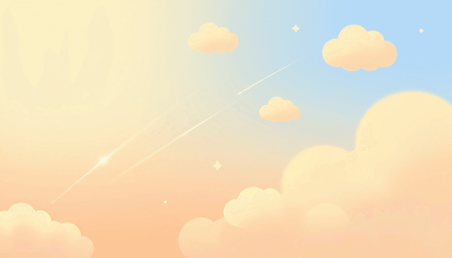留白空间素材：梦幻晨曦插画背景：柔和色彩与轻盈云朵