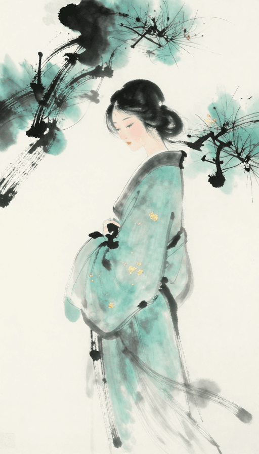 青色晕染素材：水墨美人：绫濑遥的东方禅意晕染