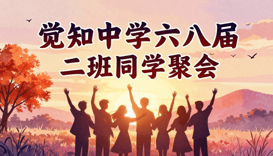 青春纪念素材：觉知中学六八届二班同学聚会：温暖怀旧与青春激昂的海报