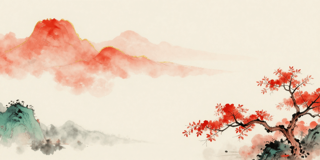 水墨意境素材：宋代院韵水墨山水意境背景，淡雅留白设计