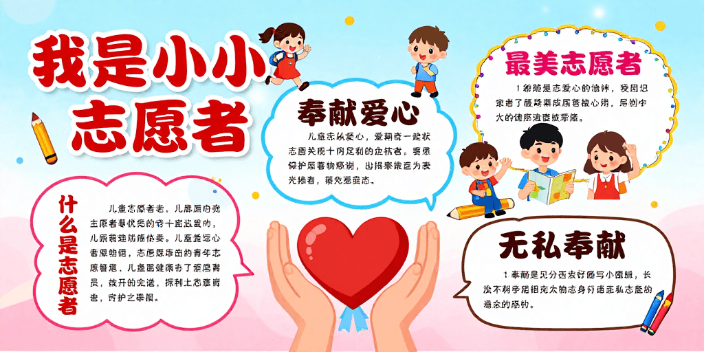 公益宣传素材：手绘童趣小志愿者海报