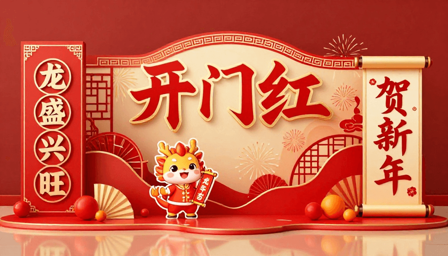 吉祥图案素材：现代国潮风2024龙年春节立体展陈设计