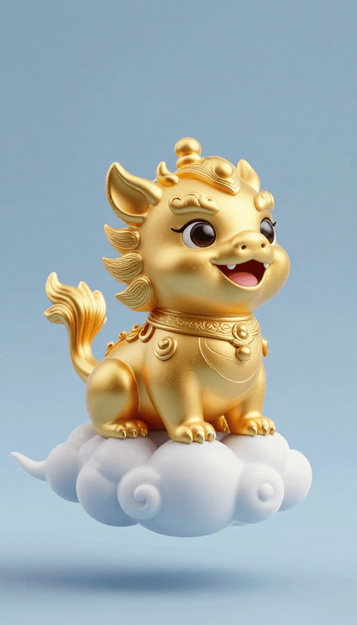 头像素材素材：萌金貔貅踏云笑迎福运，治愈系萌宠插画