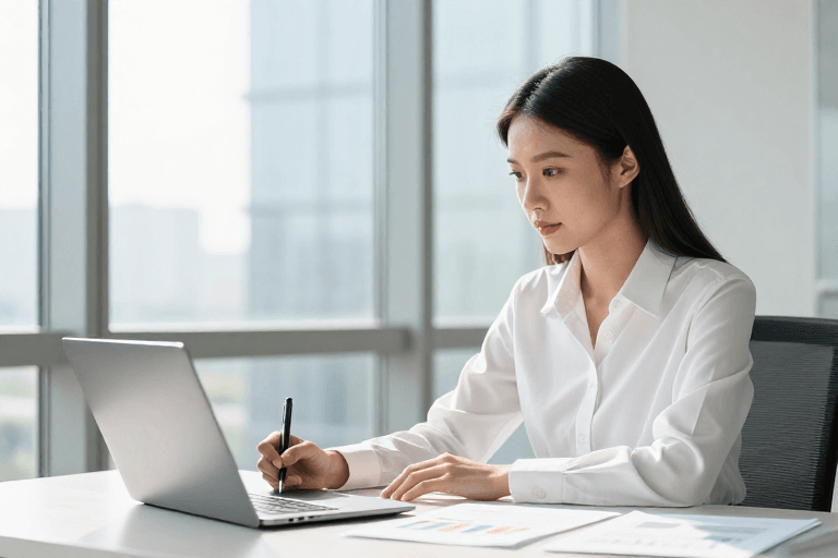 现代办公室素材：专注高效职场女性办公瞬间