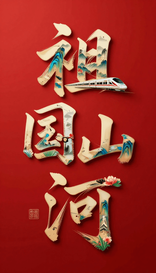 文化元素素材：墨韵山河：立体‘和谐号’与笔墨交融的中华风采