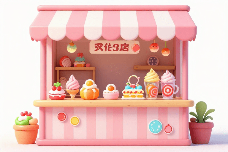 可爱风格素材：童趣糖果小卖部插画