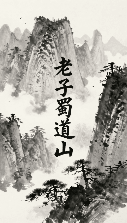 山水画素材：水墨蜀道：云雾缭绕的险峻山峦与磅礴意境