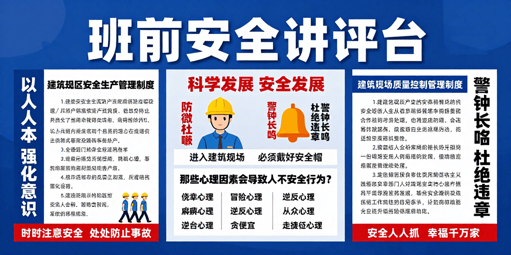 施工现场素材：班前安全讲评：安全生产管理制度可视化宣传