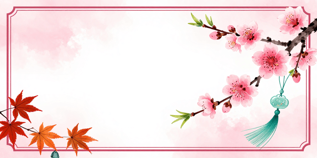 桃花设计素材：国风水墨桃花秋枫雅致背景