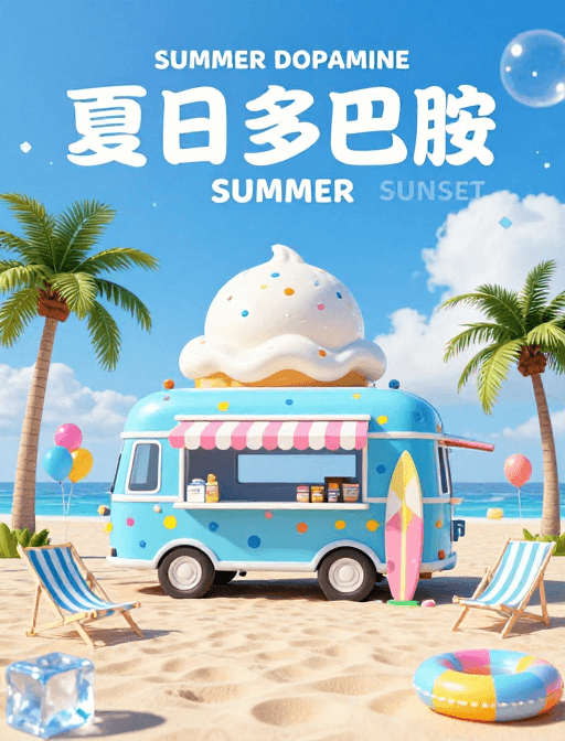 夏日多巴胺素材：夏日多巴胺：清凉海边派对盛景