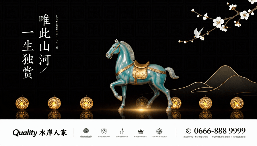 东方美学设计素材：青釉骏马与水墨山河：高端地产诗意宣推