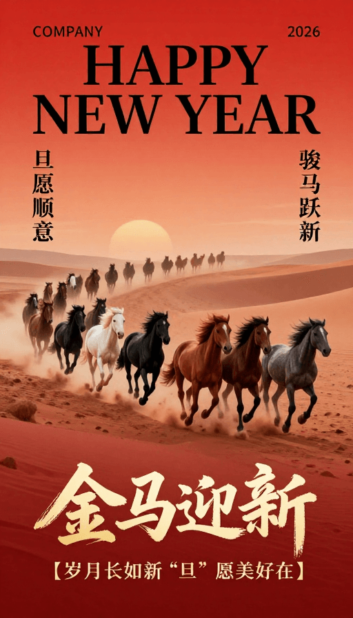 新年快乐素材：骏马奔腾迎新年 水墨韵味贺岁图