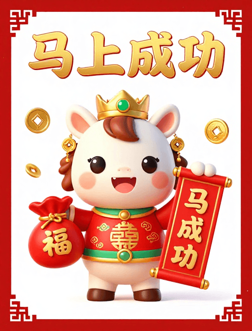 马上成功素材：喜庆新年：中式吉祥小马寓意马上成功