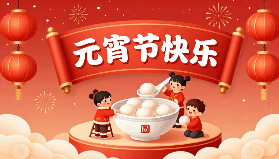 喜庆红金配色素材：元宵佳节红金中国风插画海报