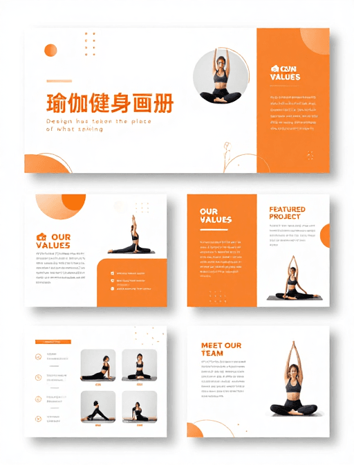 简约现代素材：清新橙白融合 简约现代瑜伽健身画册视觉设计