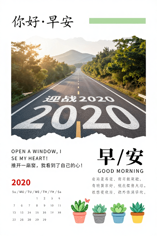 自然风景素材：极简晨光：2020迎新启航海报