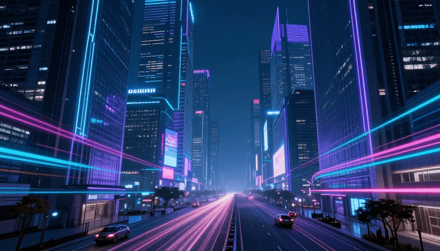 赛博朋克风格素材：赛博朋克都市霓虹夜景：光影科技与未来广告